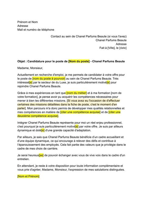 lettre de motivation pour travailler chez chanel|Lettre de motivation pour postuler chez Chanel Parfums Beaute.